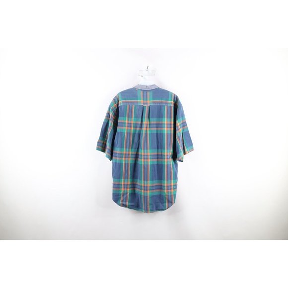 Vintage 90s Streetwear Mens Large Faded Baggy Fit Rainbow Plaid Button Shirt - Picture 7 of 9